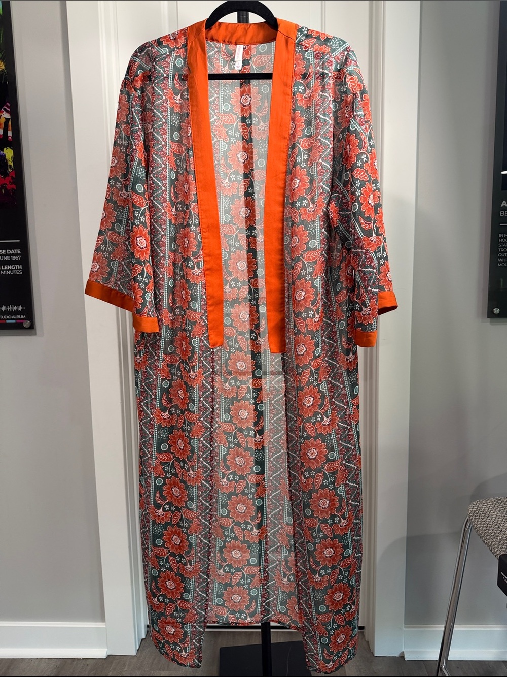Xhilaration Orange Floral Sheer Swim Coverup/Kaftan